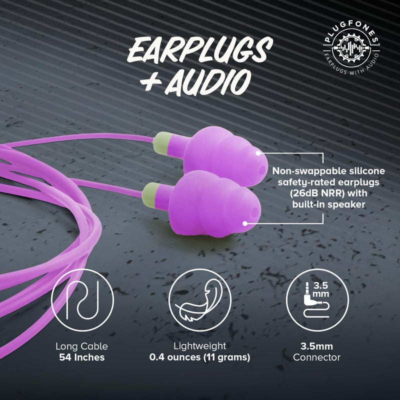 Plugfones Basic Earplug Headphones Earplug-Earbud Hybrid - 26 dB Noise Reduction Rating - Noise Reducing Work Headphones OSHA Compliant Earphones - Purple - Image 3